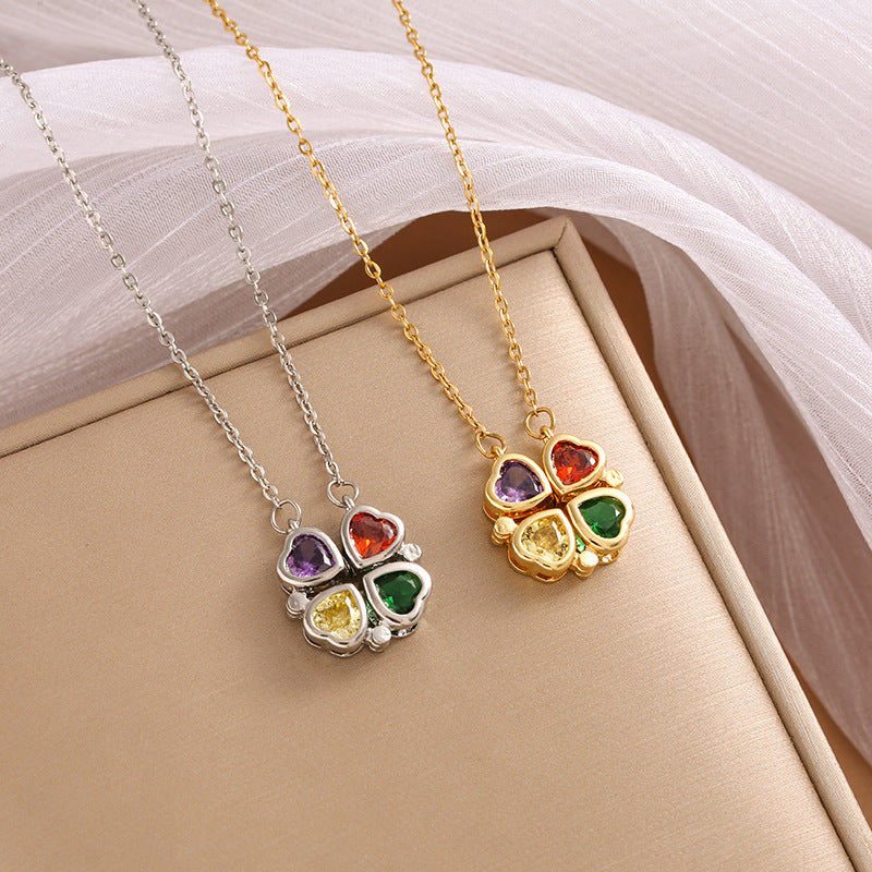 Rainbow Four Leaf Clover Pendant