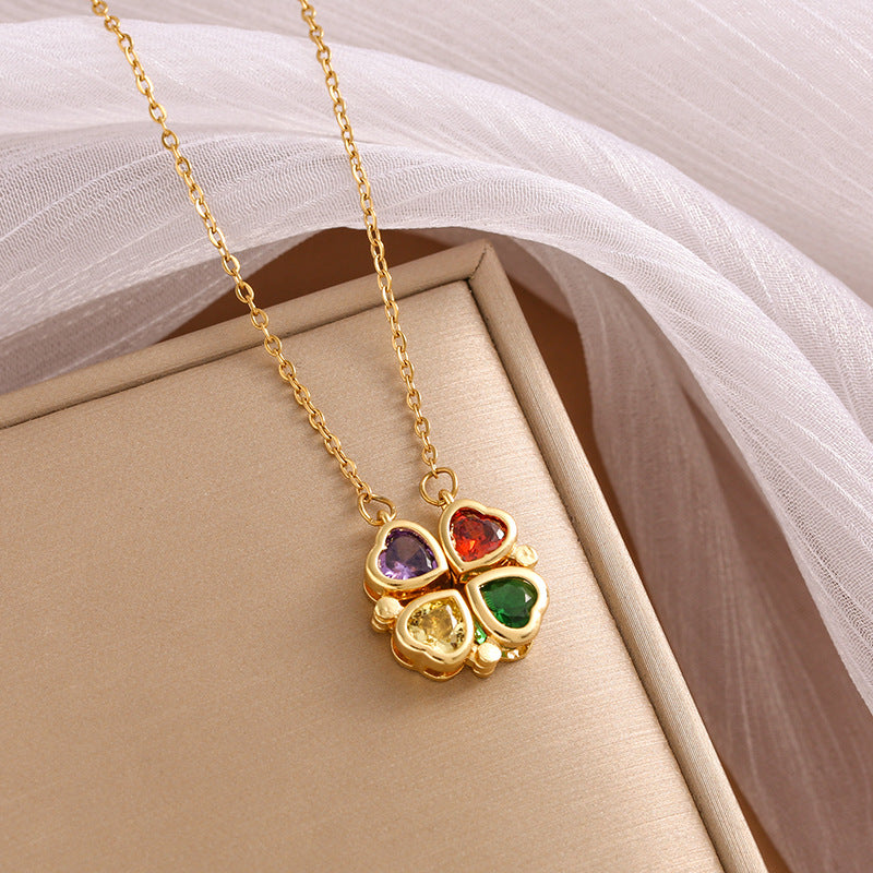 Rainbow Four Leaf Clover Pendant